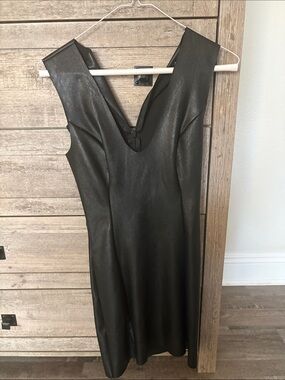 Fashion Nova Black Faux-Leather V-Neck Midi Dress